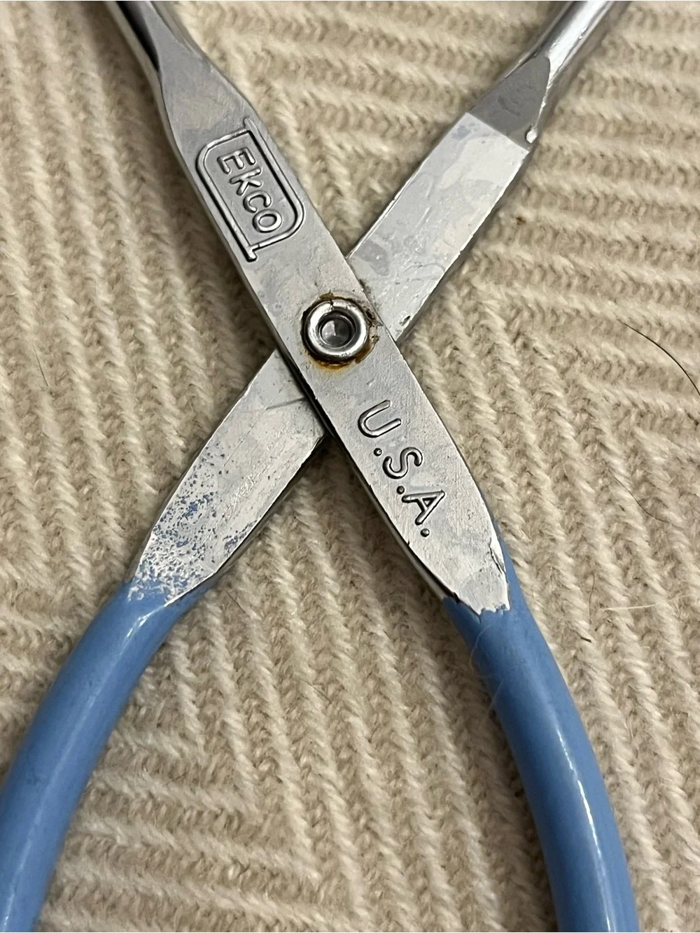 EKCO vintage kitchen tongs Blue & Silver 8 in Made in the USA